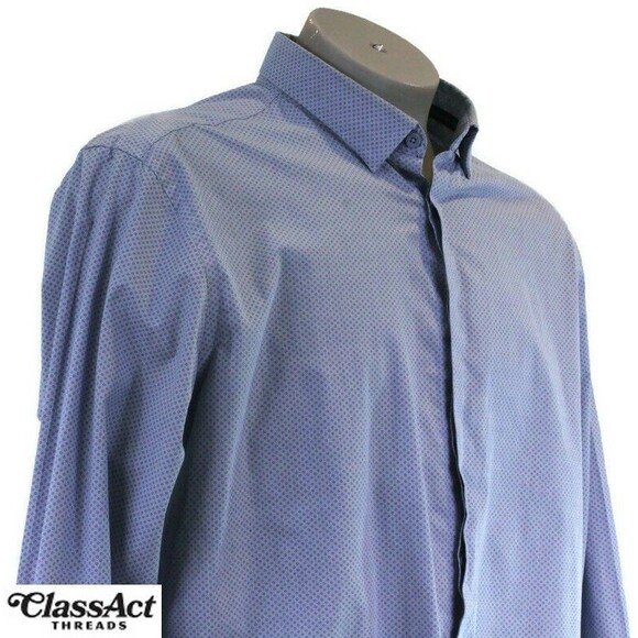 JOE Joseph Abboud Men's Slim Fit Dress Shirt Cotton Blend Blue Geometric Sz XL - Picture 2 of 6